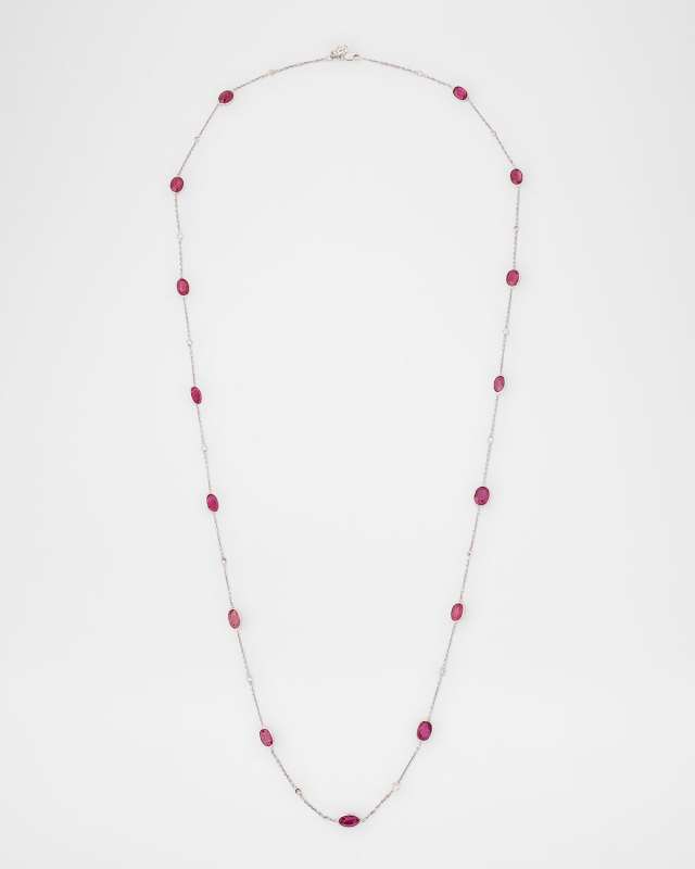 18K White Gold Ruby and Diamond Station Necklace